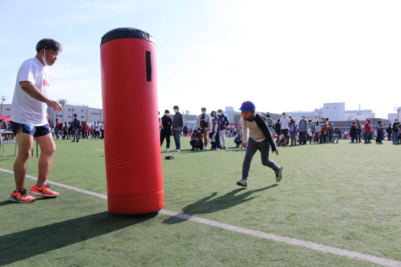 ラグビー体験コーナーの様子